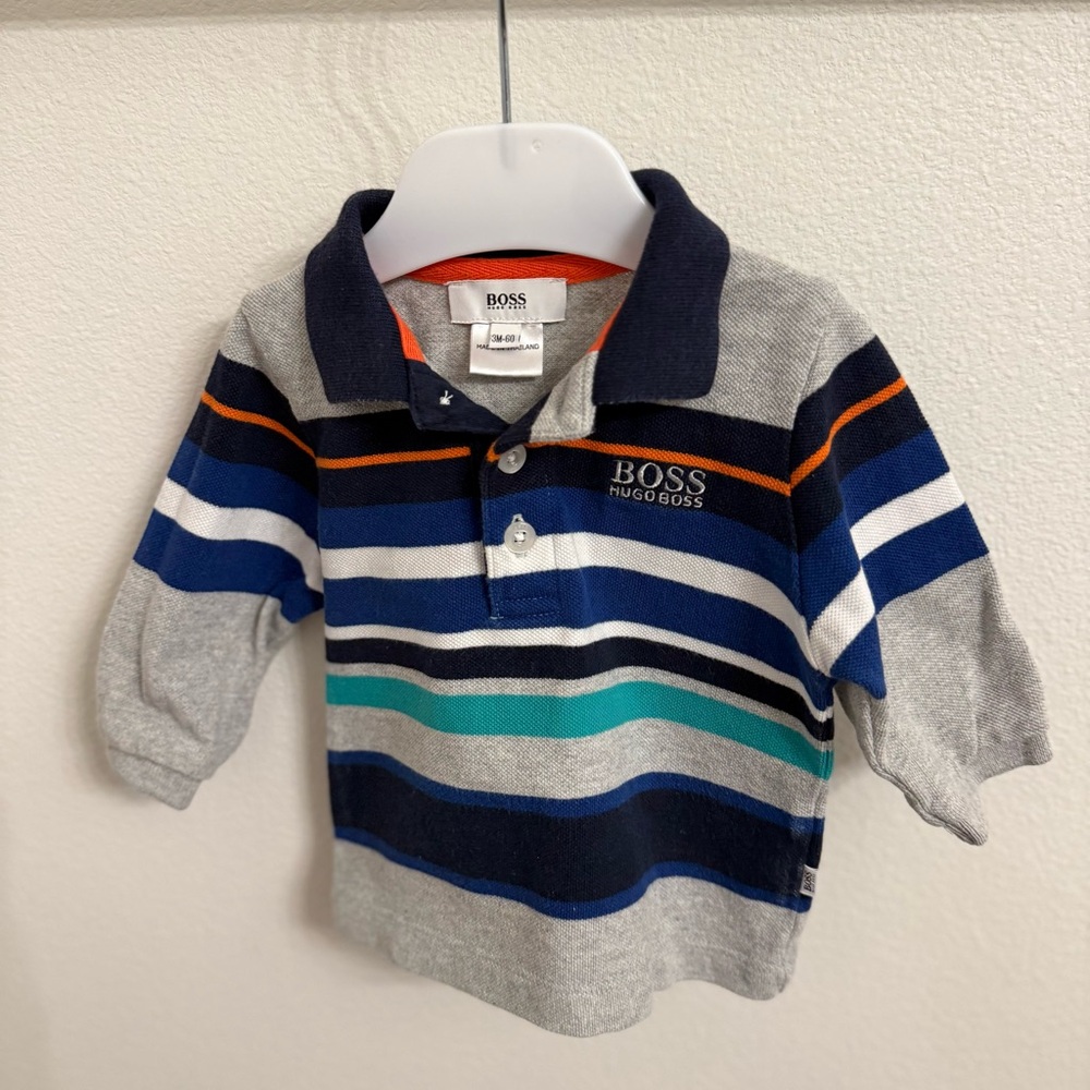 BOSS Kids Striped Polo Shirt - Gray, Blue, Orange